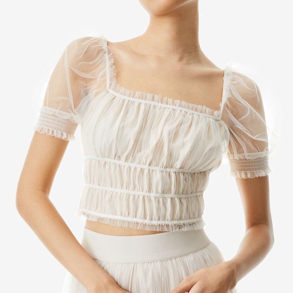 Alice+Olivia Ashlyn shirred crop top Sz M - Picture 2 of 12